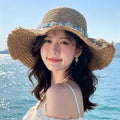 新款甜美大蝴蝶结遮阳草帽女 时尚气质大帽檐太阳帽户外防晒帽子