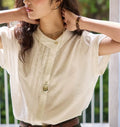 French Linen Jacquard Short Sleeve Lapel Collar Asymmetric Shirt