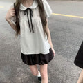 Summer Korean School Puff Sleeve Short Sleeve Peter Pan Collar Polka Dot Shirt