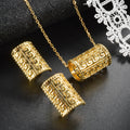 Ancient Greece Retro Bead Gem Fashionable Cutout Carve Engrave Greece Return Pattern Slub Necklace Earrings Set Women New