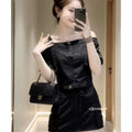 Summer Trendy Fashion Short Sleeve Off-Shoulder Cropped Skirt + Camisole Set