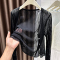 Women's Summer Korean Knit Lightweight Cardigan + Camisole + Shawl + Skirt 2026 - Black