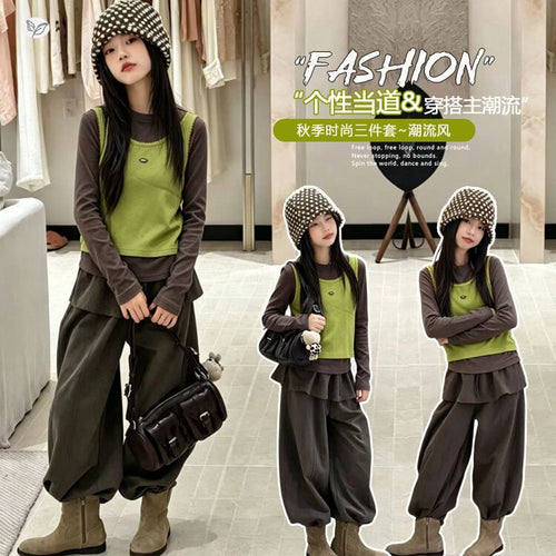 Girls' Solid Base Layer Vest Flap Back Wide-Leg Pants Set