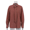 Women's French Casual Long Sleeve Lapel Collar Striped Cardigan + Shirt 2026 - Red