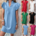 V-Neck Ruffle Sleeve Dress - Fashion Multi-Layer Petal Sleeve Pullover Dress