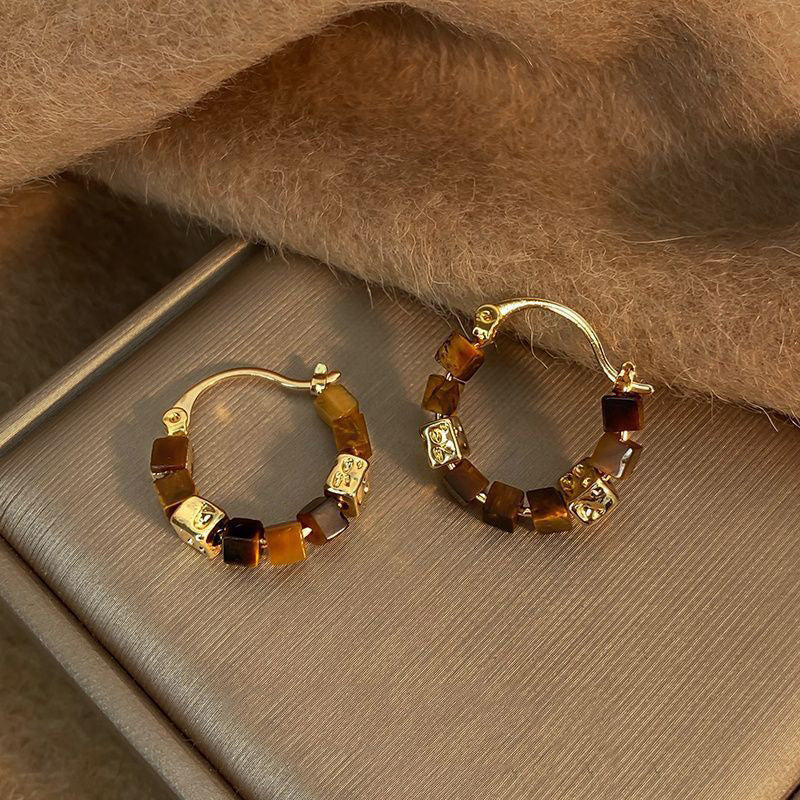 Tiger's Eye Huggie Hoop Earrings - view 10