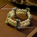 Vintage Accessory Full Diamond Bone Head Saturn Double-Layer Pearl Bracelet Light Luxury Niche Design Detail Personality Earrings Wholesale
