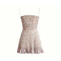 Vietnamese Style Floral Pleated Camisole Short Dress, Petite 9859