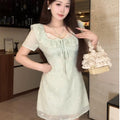 French Style Lace Panel Embroidered Dress for Women, Slimming Fitted Long Dress