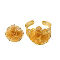 Middle East Copper Dubai Gold Bead Gem Set Pleated 3D Flower Cutout Bangle Ring Women Set Exquisite Present