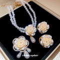 Retro Elegant Geometric Flower Pearl Earrings Necklace Set Fashionable Clavicle Chain Light Luxury Premium Necklace