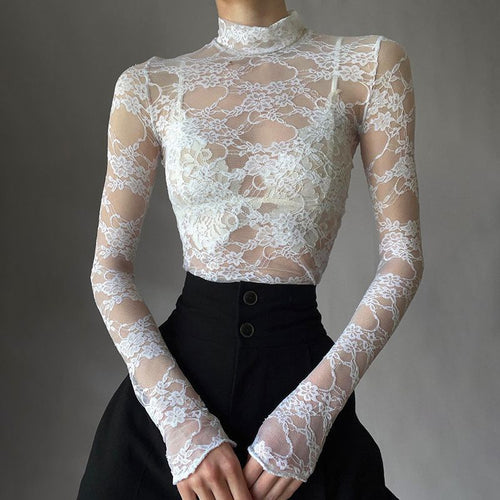 Women's French Luxury Lace Sheer Long Sleeve Top