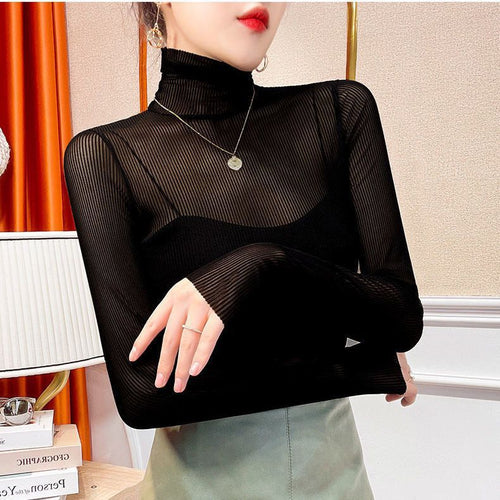 Women's High Neck Lace Sheer Top