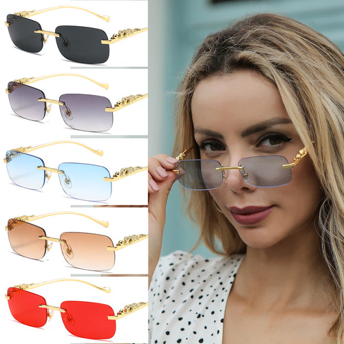 Metal Leopard Leg Ocean Lens Overseas Rimless Women Sunglasses Style Premium Cheetah Square Hot Girl Sunglasses