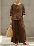 Women's Linen Cotton Long Sleeve Loose Shirt 2-Piece Set 2026 | Casual Shirt - Khaki
