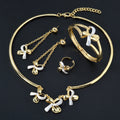 Sweet Cool Hot Girl Bow Copper Gold Plated Bead Collar Niche Unique Design Detail Necklace Bracelet Set Earrings Ring Set