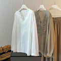 Summer French Lace Long Sleeve V-Neck Patchwork Heavy Shirt