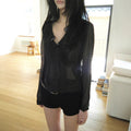 Spring-Summer K-Pop Japanese Chiffon Long Sleeve V-Neck Lace Trim Floral Shirt