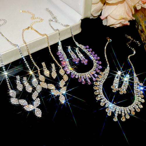 Western Imperial Breeze Rhinestone Teardrop Tassel Necklace Set Women Fashionable Clavicle Chain Light Luxury Premium Necklace