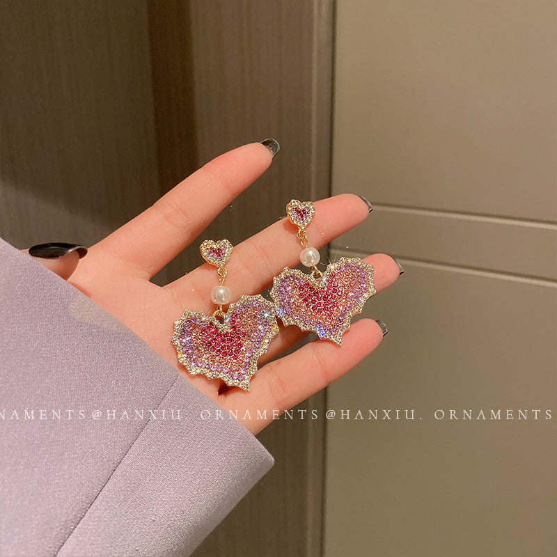 Purple Rhinestone Flower Tassel Earrings - view 4