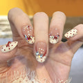 Handmade French Press-On Nails - Milk White Polka Dot Cat Eye Style