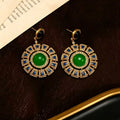 Neo-Chinese Full Diamond Retro Round Dial Drop Vintage Geometric Earrings Light Luxury Personality Elegant Feel Stud