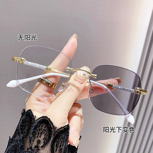 Starry Sky Prescription Photochromic Glasses Rimless Blue-Light Glasses Overseas With Rx Big Frame Light-Feel Gray Photochromic Myopia Glasses