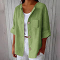 Women's Summer Retro Fashion Linen Cotton Short Sleeve Loose Cardigan + Shirt 2026 - Red