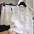 Spring-Summer Fashion Plus Size Linen Cotton Sleeveless Tank Top + Shorts Set