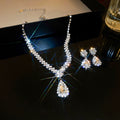 Banquet Luxury ~ Full Diamond Geometric Teardrop Stud Earring Necklace Set Women Exquisite Clavicle Chain Light Luxury Premium Necklace