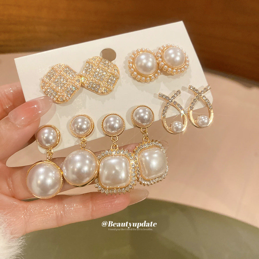 French Enamel Flower and Pearl Stud Earring Set - view 12