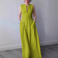Women's Office Fashion Sleeveless High Waist Fitted Dress + Long Skirt 2026 - Green