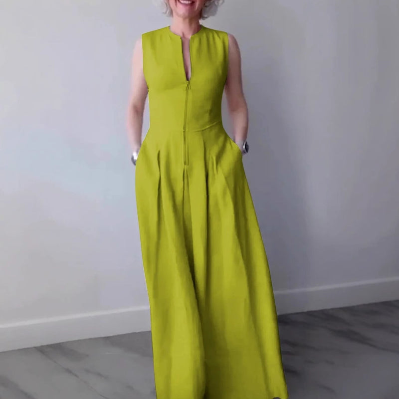 Women's Office Fashion Sleeveless High Waist Fitted Dress + Long Skirt 2026 - Green