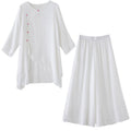 Women's Summer Zen Ethnic Wide Leg Pants + Top Set 2026 | Casual Wide Leg Trousers - White Set