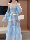 Women's Bohemian Ethnic Lace Fringe Skirt + Camisole 2-Piece Set 2026 - White Camisole + Skirt