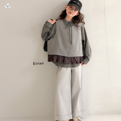 Girls' Vest Shirt Wide-Leg Pants Set - Korean Style