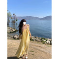 French Yellow Camisole Loose A-Line Long Dress