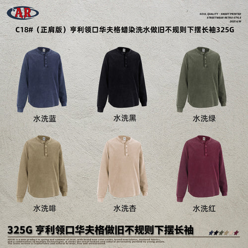 Men's Waffle Washed Distressed Batik Crew Neck T-Shirt