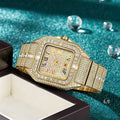 Export Overseas Hot Sale Fashionable Square Rhinestone Full Diamond Mens Watch La Horse Engrave Degree Premium Waterproof Quartz Watch
