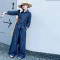 Girls' Diagonal Placket Top & Wide-Leg Jeans Set