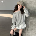 Girls' Off-Shoulder Hoodie Pleated Skirt Two-Piece Set