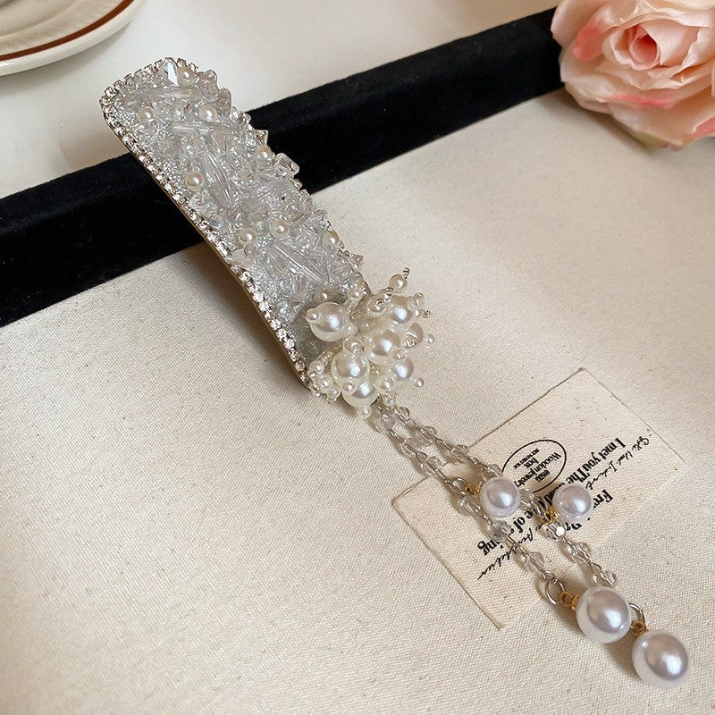 Rhinestone Oval Flower Bell Tassel Hair Clip - view 7