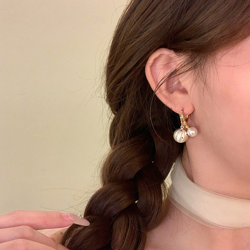 18K Gold-Plated Brushed Metal Polka Dot Hoop Earrings - view 2