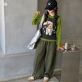 Girls' Long Sleeve Hoodie Tee Cartoon Vest Striped Pants Set