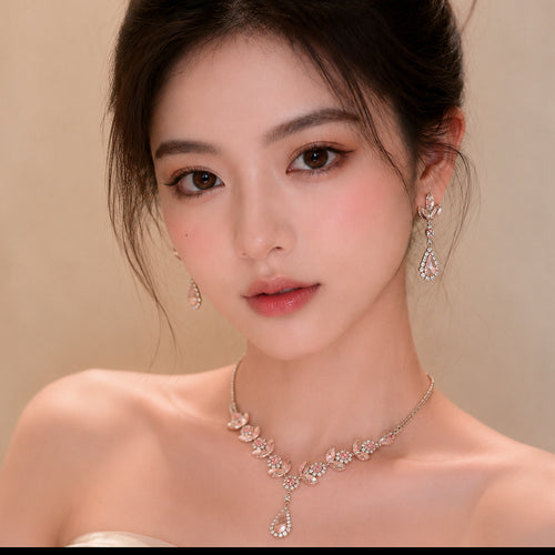 Ethiopia Nano Flower Vine Fairy Women Breeze Rhinestone Flower Teardrop Jewelry Set Wedding Banquet Necklace Light Luxury Niche Necklace