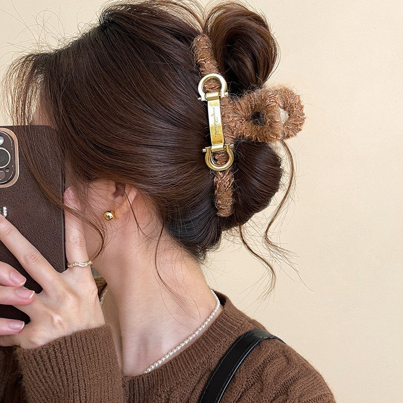 Winter Fuzzy Bow Hair Claw Clip - view 2