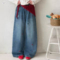 Girls' Star Embroidered Wide-Leg Straight Jeans