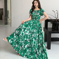 Rayon Floral Off-Shoulder Elastic Waist Bohemian Beach Dress