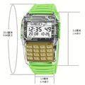 Cross-Border Hit Small Square Piece Glow Sports Watch Multifunction Waterproof Silicone Calculator Phone Book Factory Direct