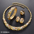 Bestseller EU/US Import 18K Gold Connect Plain Band Necklace Earrings Set Ring Bracelet Set India Women Banquet Jewelry Set